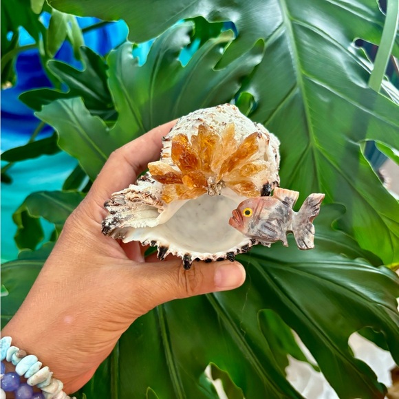 Fish Carving on SeaShell with Citrine - Picture 1 of 5
